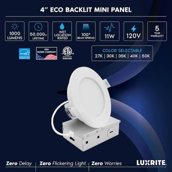 4 in. Integrated LED Recessed Light, Mini Panel Light, 5CCT, 1000LM, 11W, 100° Beam, Dimmable, ETL Listed 4 Pack
