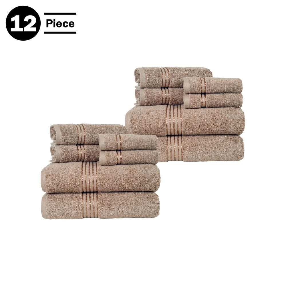 Lavish Home Piece Taupe Solid Cotton Bath Towel Set With Satin Stripes T The