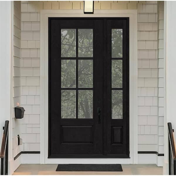 Regency 53 in. x 96 in. 3/4-6 Lite Clear Glass LH Onyx Stain Mahogany Fiberglass Prehung Front Door w/14in.SL