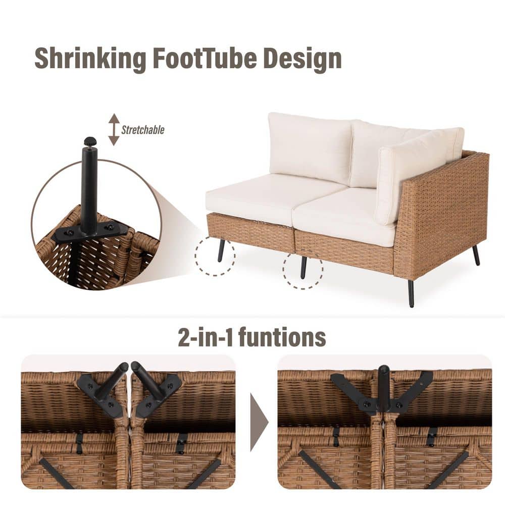 Beige 8-Piece Steel Frame Outdoor Sectional Sofa Set
