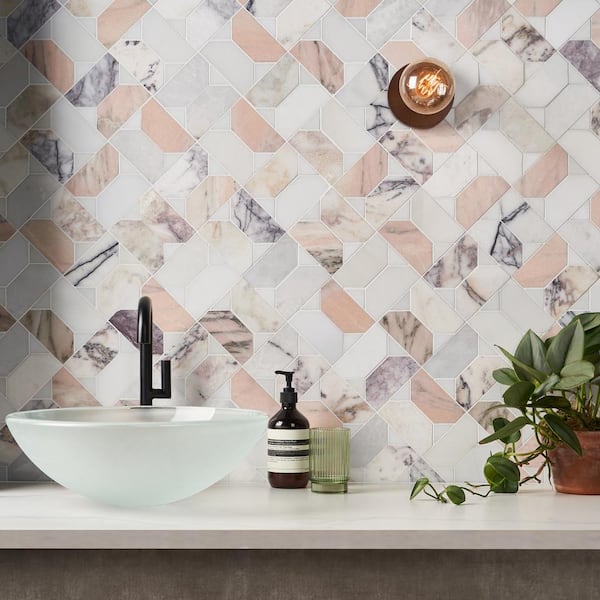 Sheba Grace Peach 12.83 in. x 12.83 in. Polished Marble Luxury Mosaic Floor and Wall Tile 1.14 sq. ft./Each