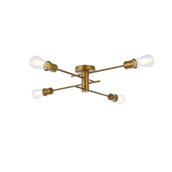 Unbranded Timless Home 26 in. 4-Light Midcentury Modern Brass Flush Mount with No Bulbs Included