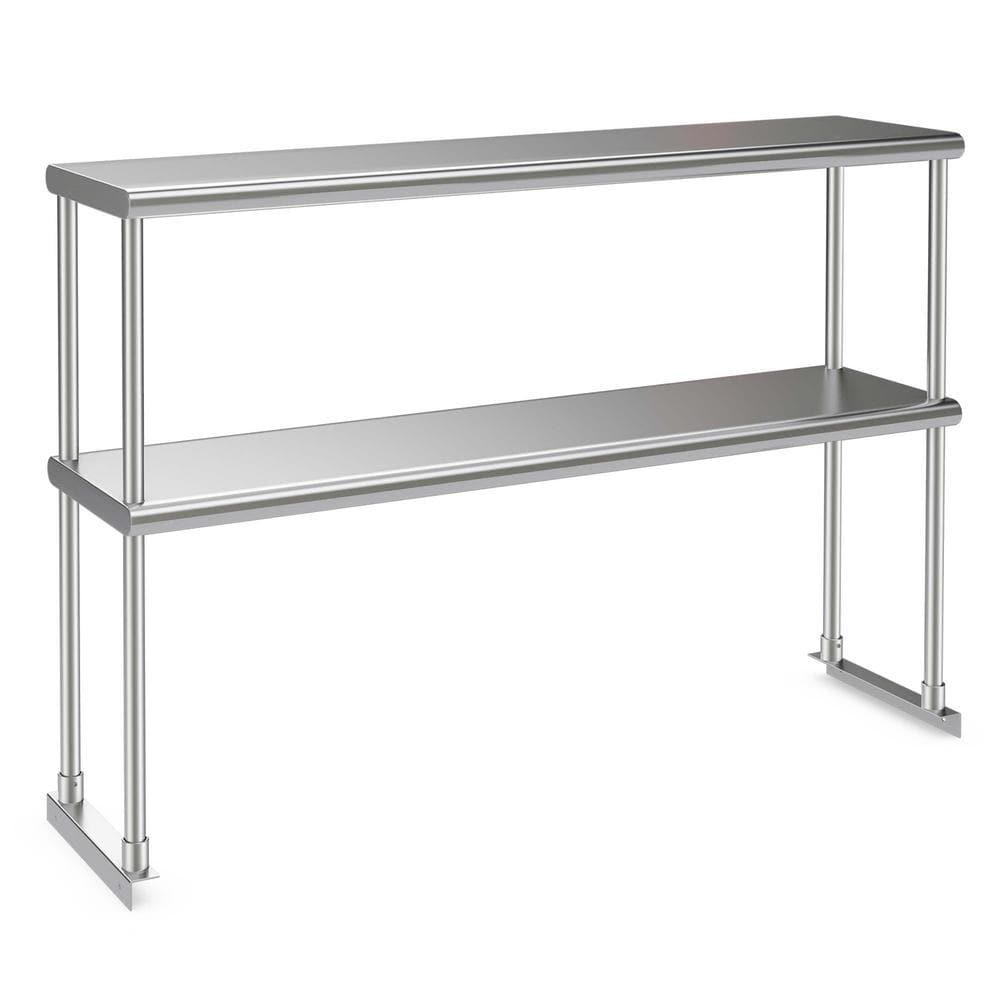 Costway Silver Stainless Steel 48 in. 2-Tier Overshelf Kitchen Prep ...