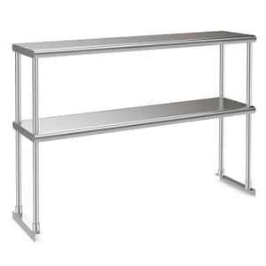 Silver Stainless Steel 48 in. 2-Tier Overshelf Kitchen Prep Table with Adjustable Lower Shelf