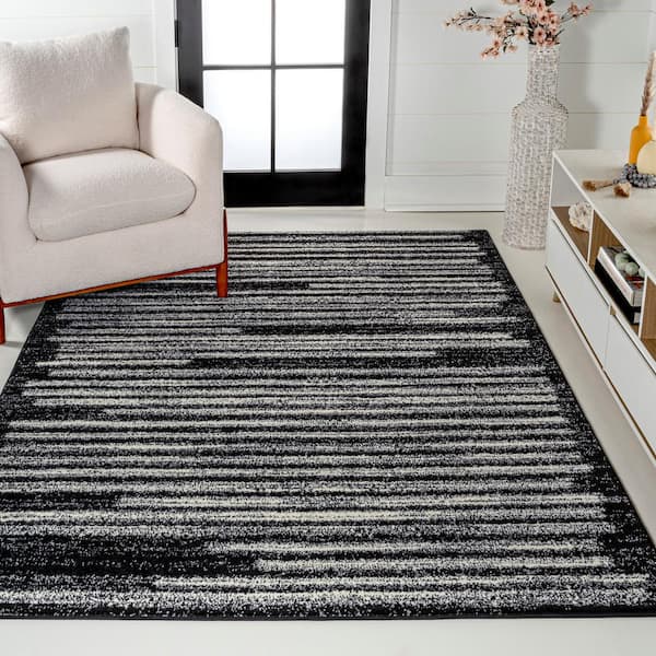 JONATHAN Y Khalil Modern Berber Stripe Black/Cream 5 ft. x 8 ft