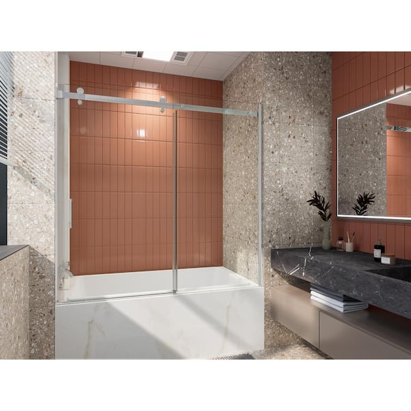 56-60 in. W x 58 in. H Mod Semi-Frameless Sliding Bathtub Door in Chrome with 5/16 in. (8mm) Clear Glass