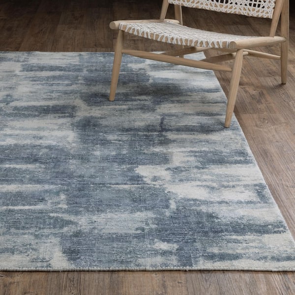 Cadence Blue/Ivory 9 ft. x 12 ft. Elegant Abstract Wool-Viscose Hand-Loomed Indoor Area Rug