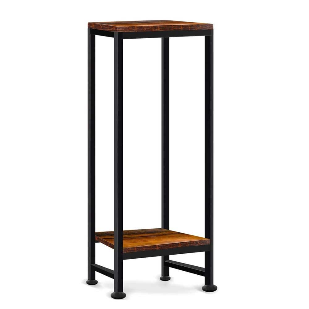 Ffe Floor Stand 2-Tier Brown Wood Plant Stand(11.8 in. H W x 30.5 in. H) L0BN1FTNLG ...