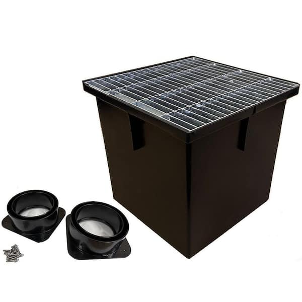13 in. Storm Water Pit and Catch Basin for Modular Trench and Channel Drain Systems with Galvanized Steel Grate