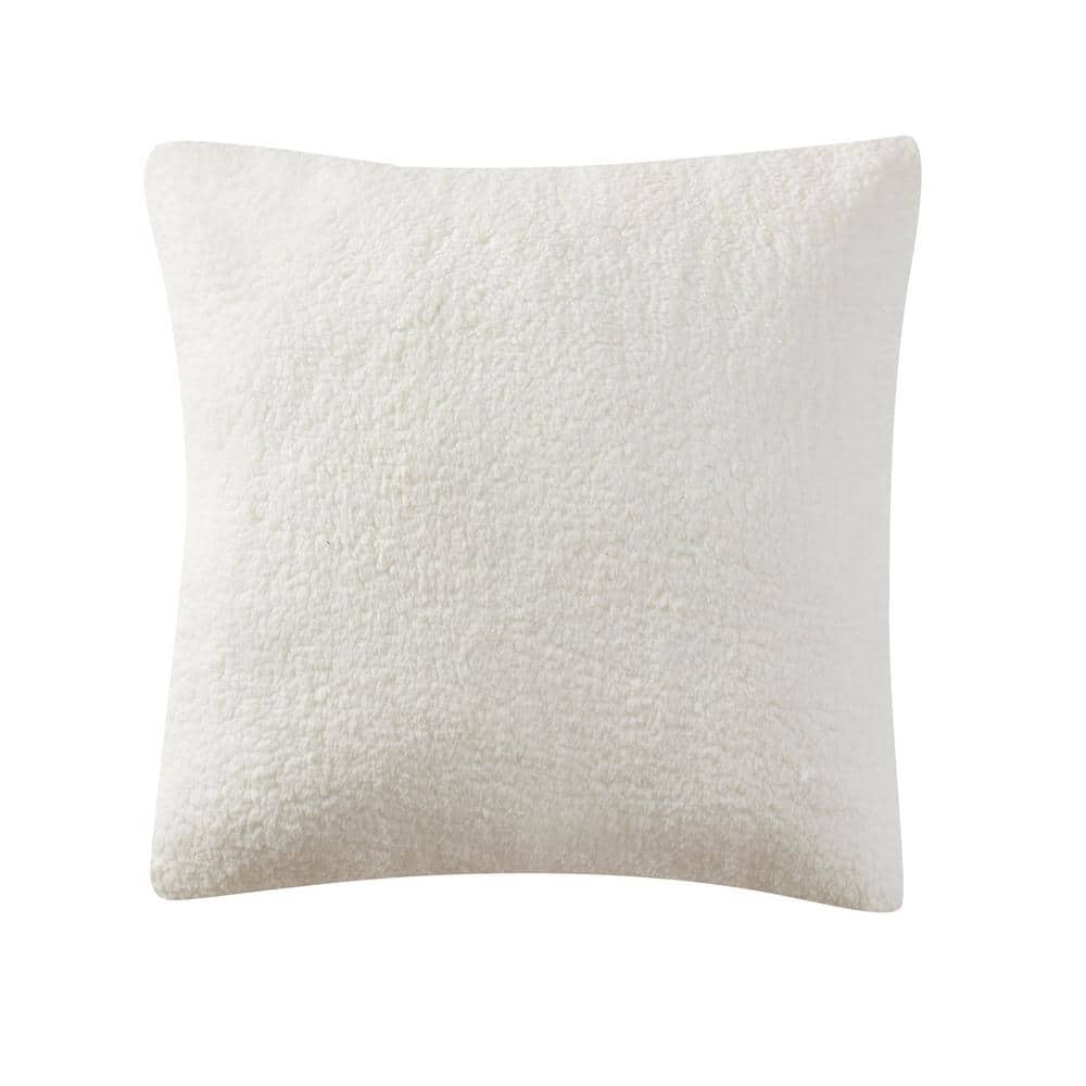 Merry Christmas Holly White Sherpa Throw Pillow 20" Square