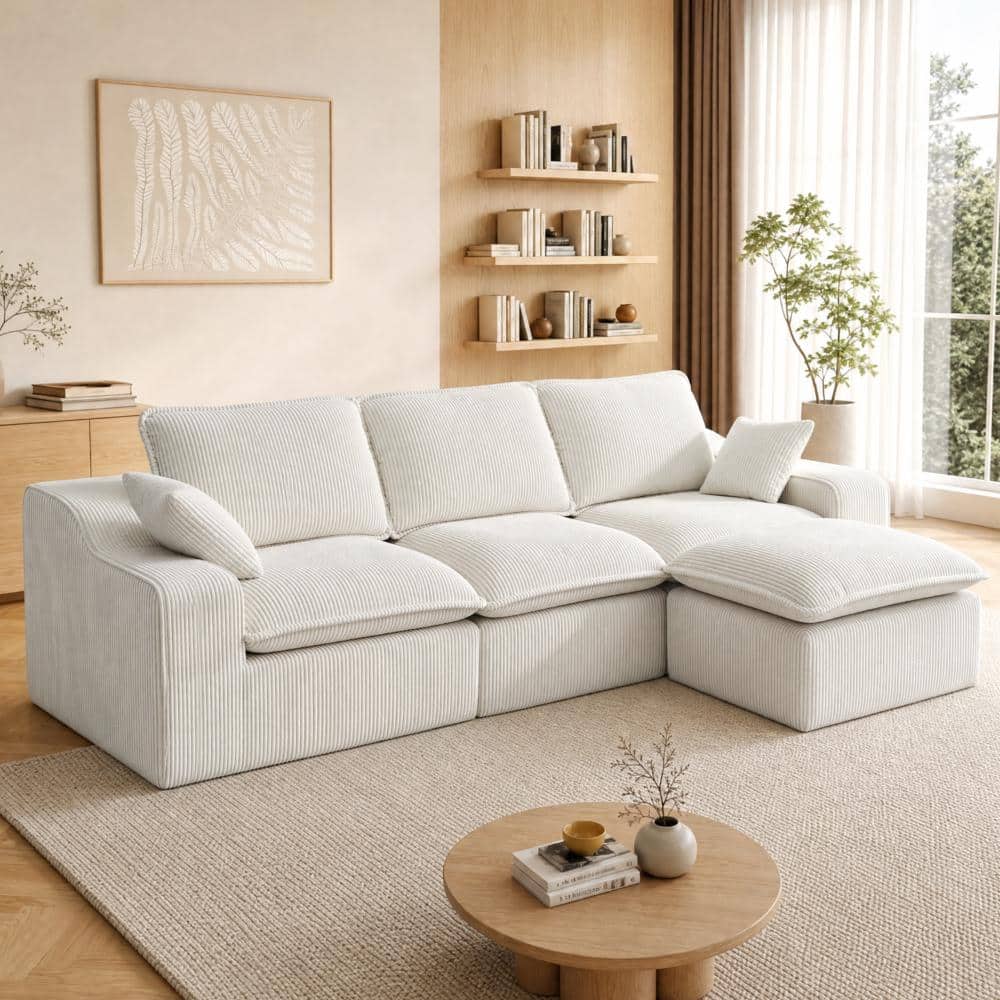 "107"" Couch Corduroy Sectional Couches,L-Shape Chaise,Modern Modular Sofa with Deep Seat No Assembly Required" price history on PriceWatchPro