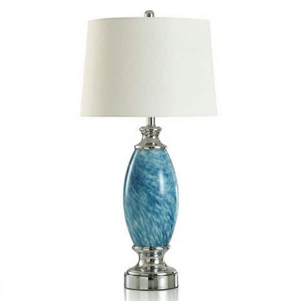 StyleCraft 32.5 in. Silver Gourd Task and Reading Table Lamp for Living Room with White Linen Shade