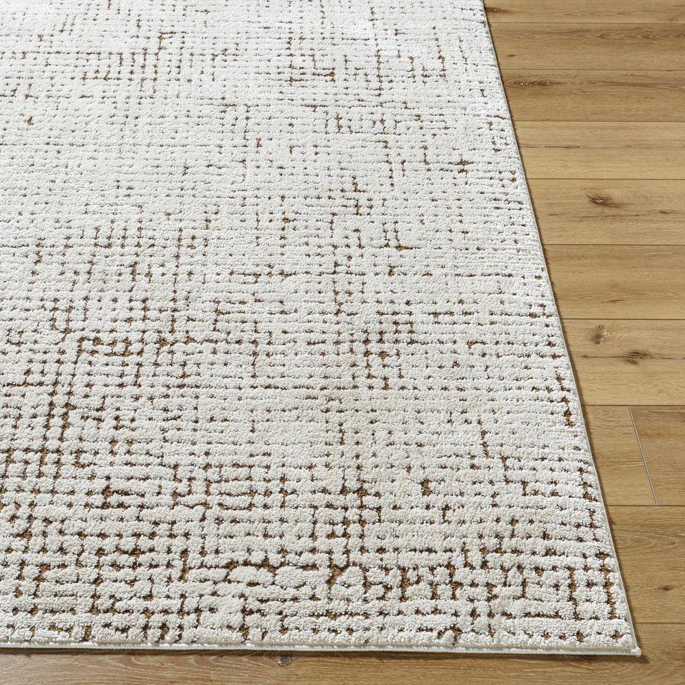 Ivory and Brown High Pile Polyester Area Rug, 5'3" x 7'