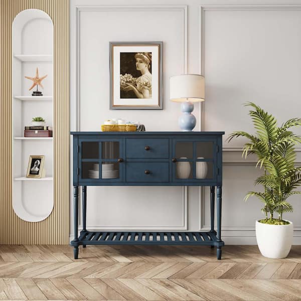 42 in. Wood Rectangle Navy Sideboard Console Table