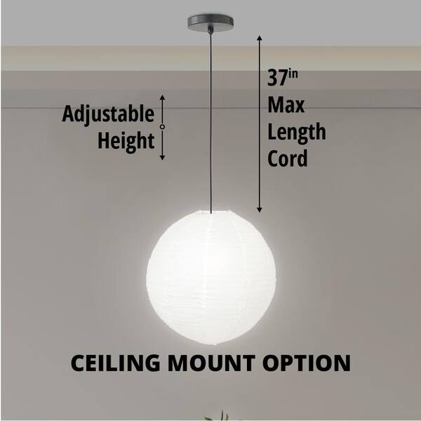 MPG Orb 60-Watt 1-Light White Hanging Lantern Pendant-Light with Round Fabric Shade and Black Hardwire