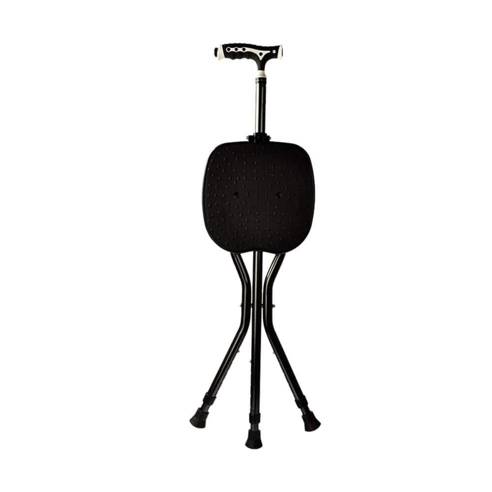 Black Folding Cane with Square Seat, Height Adjustable Walking Stick, Frosted Handle, Sturdy Crutch Stool for Seniors price history on PriceWatchPro