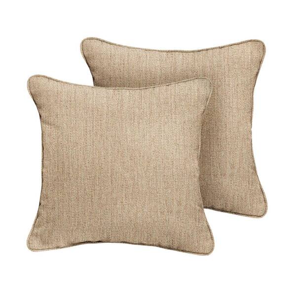 SORRA HOME Sunbrella Canvas Fawn Square Indoor/Outdoor Corded Throw Pillow (2-Pack)