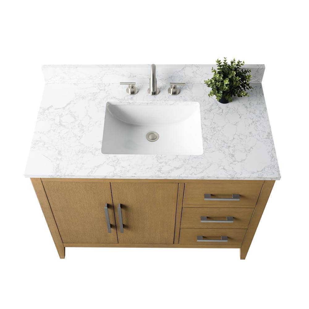 Natural Oak 42'' Single Bathroom Vanity with Engineered Marble Top