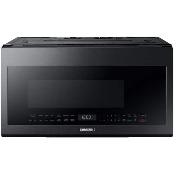 Samsung 30 in. 2.1 cu. ft. Over the Range Microwave in Fingerprint Resistant Black Stainless with Ceramic Enamel Interior