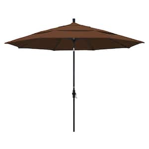 11 ft. Aluminum Collar Tilt Double Vented Patio Umbrella in Teak Olefin