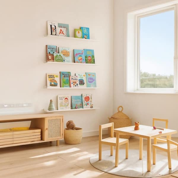 Yuli 39.4 in. W x 3.5 in. D White Wood Solid Decorative Wall Shelf Set of 4