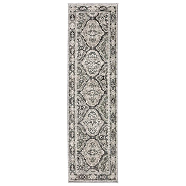 8' X 10' Charcoal And Blue Oriental Area Rug