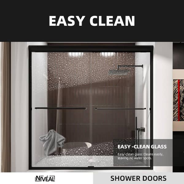 Victory 56 in. H x 60 in. W Sliding Semi-Frameless Tub Door in Matte Black Finish with Clear Glass