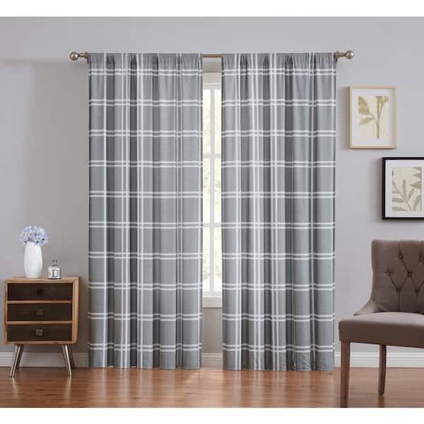 Truly Soft Leon Plaid Grey Light Filtering Window Panel Pair - 50 in. W x 84 in. L