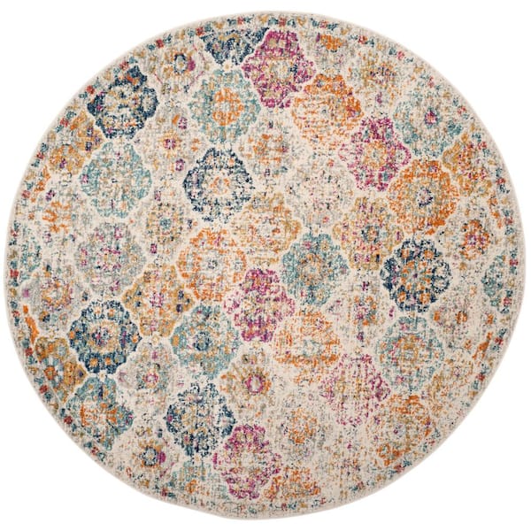 SAFAVIEH Madison Cream/Multi 4 ft. x 4 ft. Round Border Area Rug
