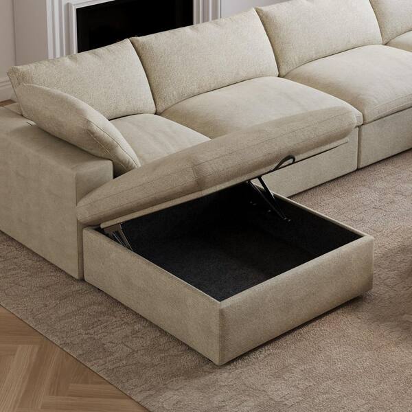 J&E Home 157.32 in. Square Arm 6-piece Linen Down Sectional Sofa