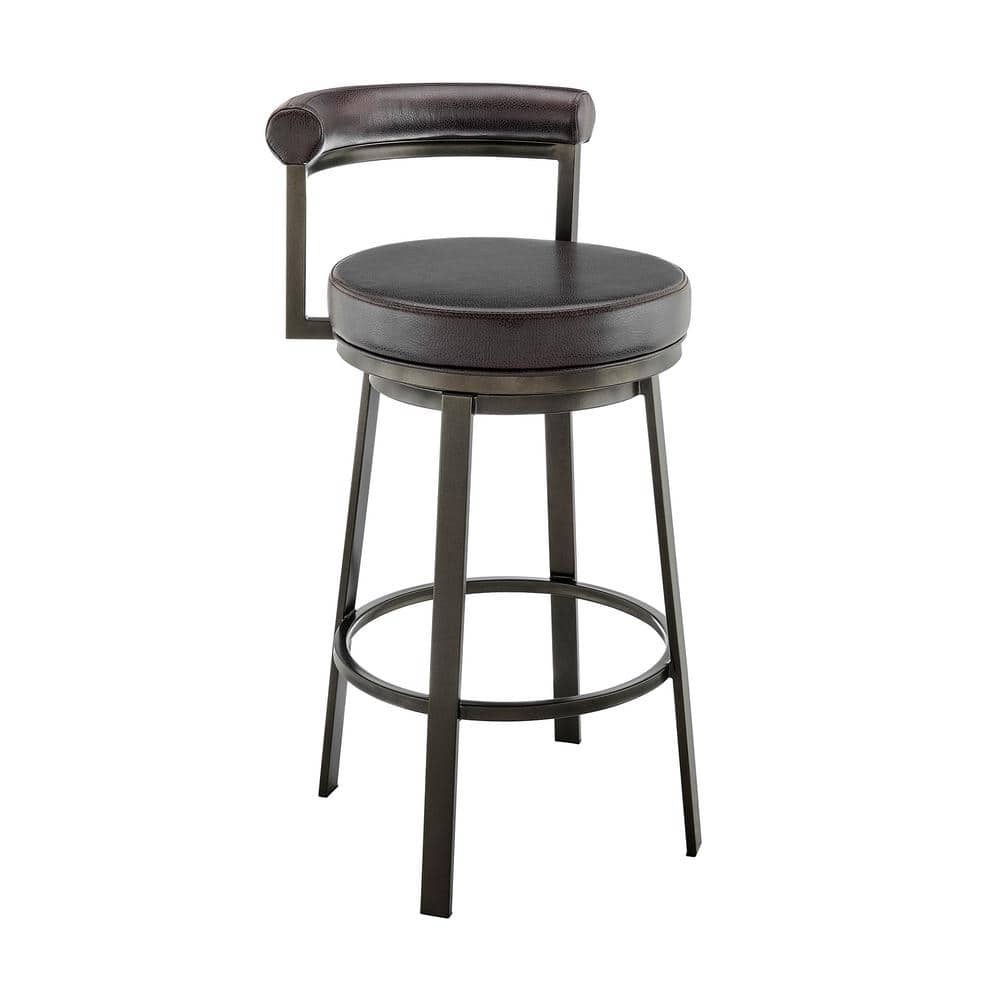 Neura 33.5-37.5 in. Brown Metal 30 in. Bar Stool with Faux Leather Seat