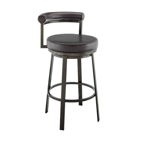 Armen Living Neura 33.5-37.5 in. Brown Metal 30 in. Bar Stool with Faux Leather Seat