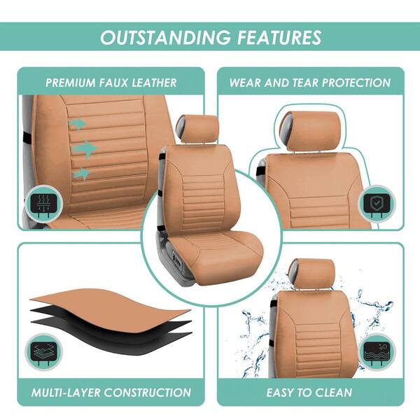 FH Group PU Leather 47 in. x 23 in. x 1 in. Full Set Seat Covers  DMPU001TAN114 - The Home Depot