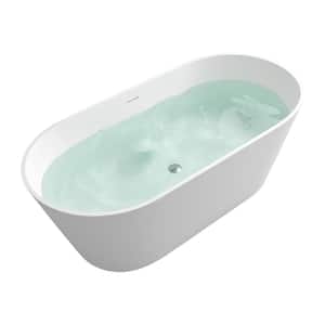 62.99 in. Stone Resin Solid Surface Flatbottom Non-whirlpool Freestanding Bathtub in White