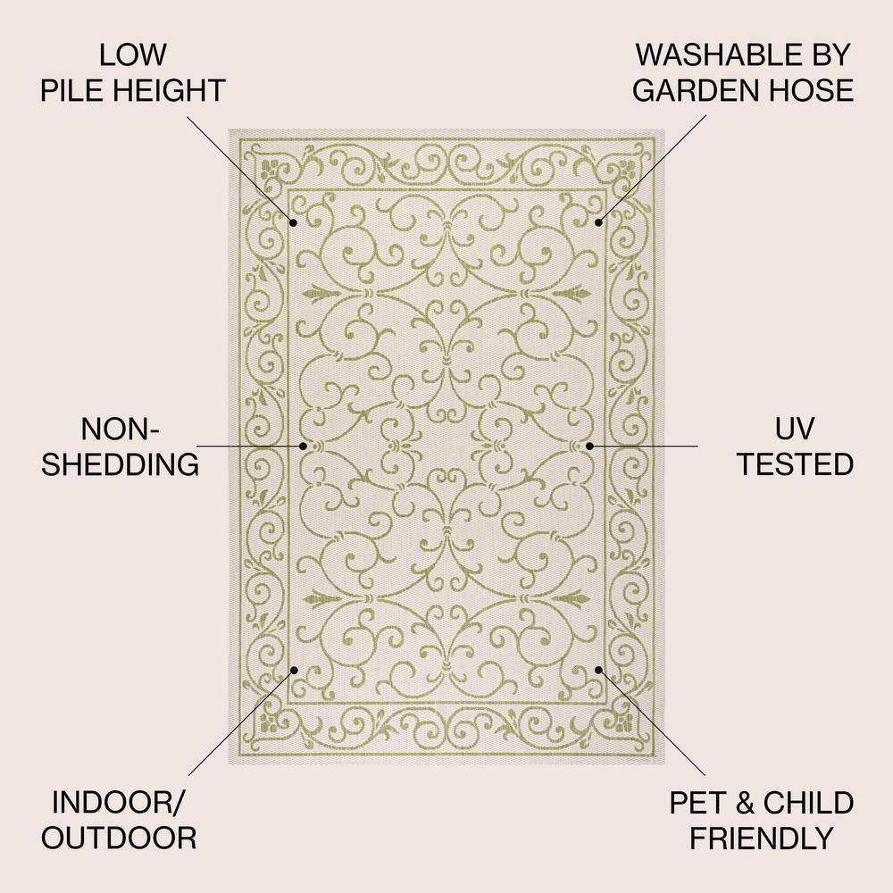 Charleston Green and Cream Synthetic Flat Woven Reversible Rug