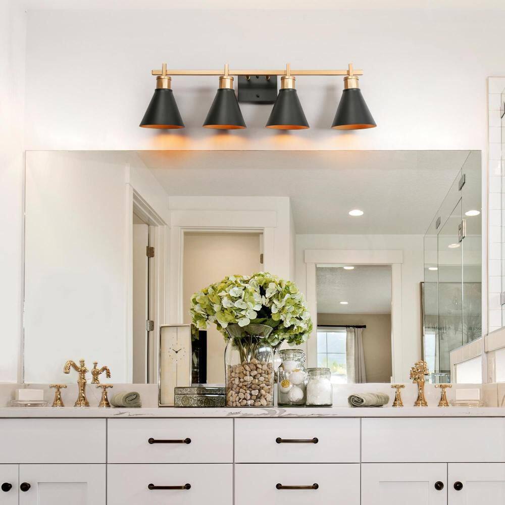 Classic 30.5 in. 4-Light Black Bathroom Vanity Light with Metal Cone Shade, Vintage Dark Gold Wall Sconce for Mirror price history on PriceWatchPro