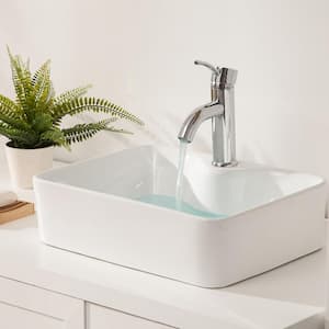 19 in. Ceramic Rectangular Vessel Bathroom Sink in White