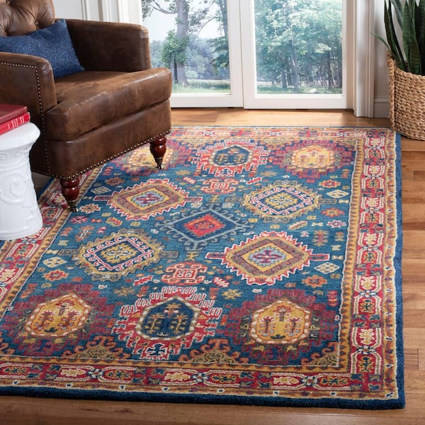 Heritage 6 ft. x 9 ft. Navy/Red Border Lodge Area Rug