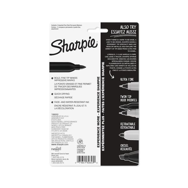 Sharpie Fine Point Permanent Markers Assorted Colors (5-Pack