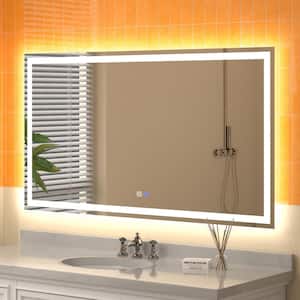 Derrin 55 in. W x 30 in. H Large Rectangular Frameless Anti-Fog Dimmable LED Wall Bathroom Vanity Mirror in Silver