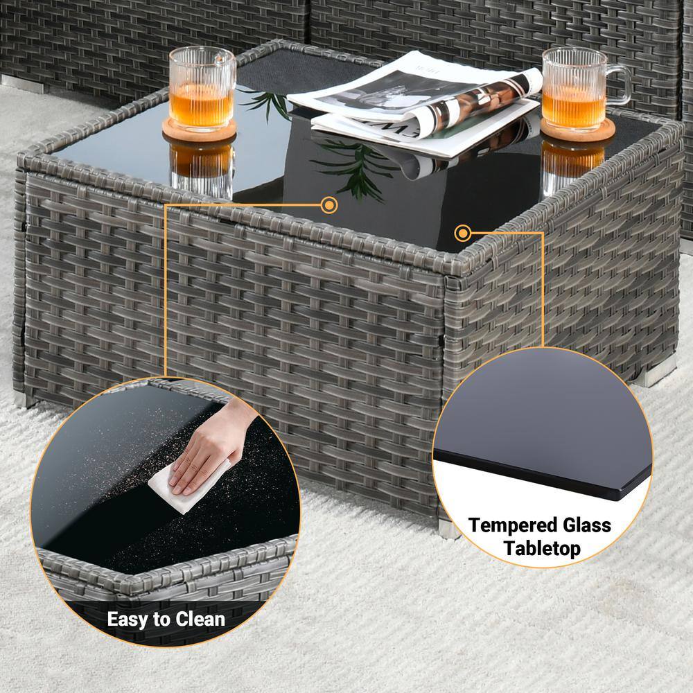 Venice 8-Piece Beige Wicker Outdoor Sofa Set with Fire Pit