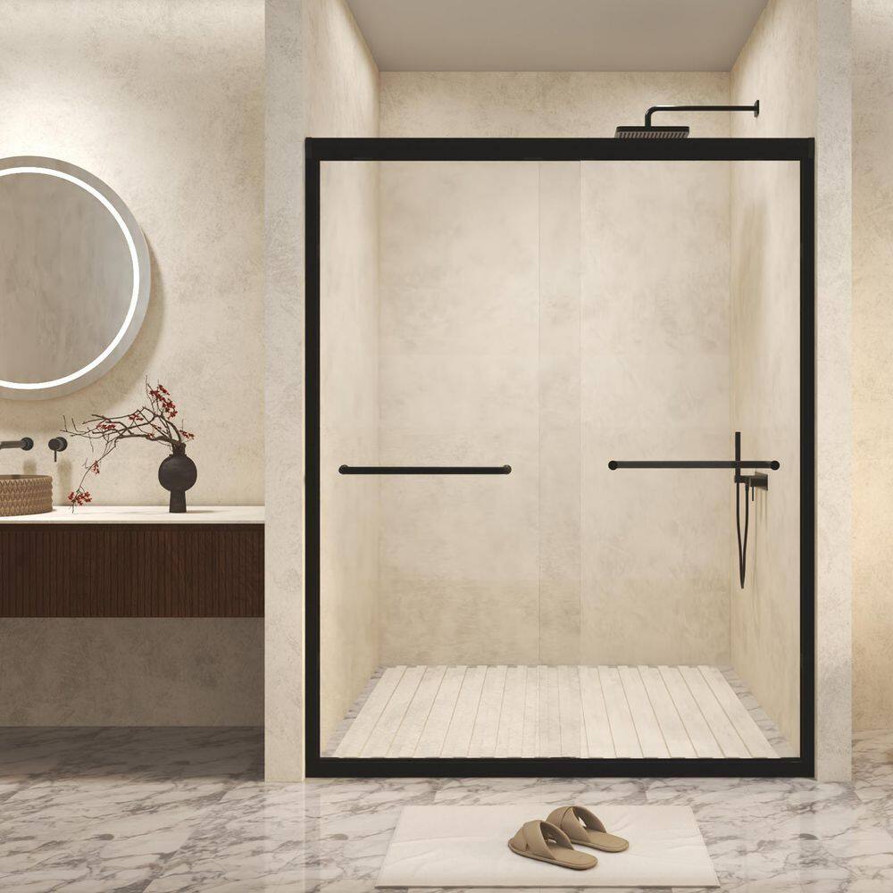 56 in.-60 in. W x 72 in. H Double Sliding Framed Shower Door in Matte Black