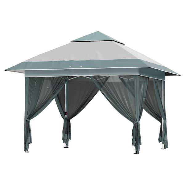 12 ft. x 12 ft. Pop Up Gazebo Outdoor Canopy Shelter, Instant Patio Sun Shade Canopy Tent with 4 Sandbags, Light Gray