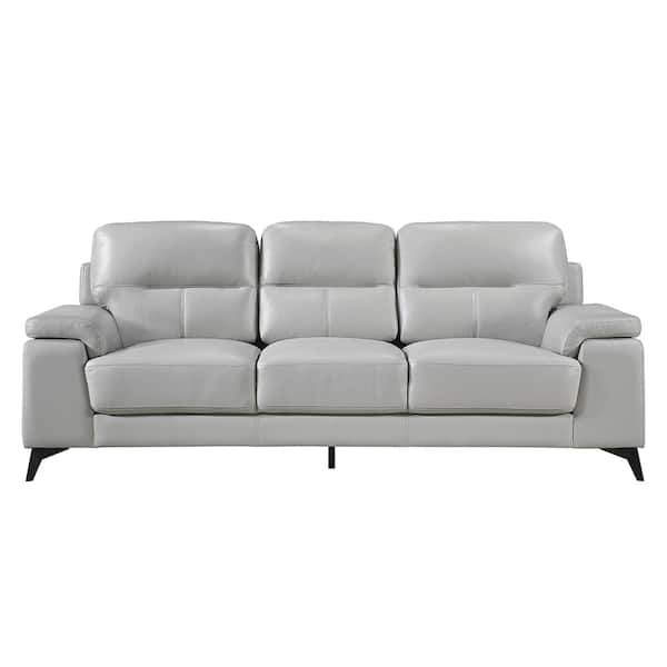 Lazzara Argonne 88.75 in. W Straight Arm Leather Rectangle Sofa in. Silver Gray