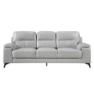 Argonne 88.75 in. W Straight Arm Leather Rectangle Sofa in. Silver Gray