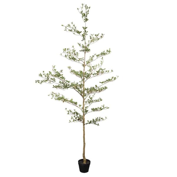7 ft. Artificial Green Leaves Olive Tree in Black Plastic Pot, Realistic Tall Fake Plant for Living Room Decoration