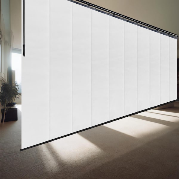 EMOH Crystal White 120 in. to 218 in. W x 94 in. L Adjustable 10-Panel Black Double Rail Panel Track with 23.5 in. Slates