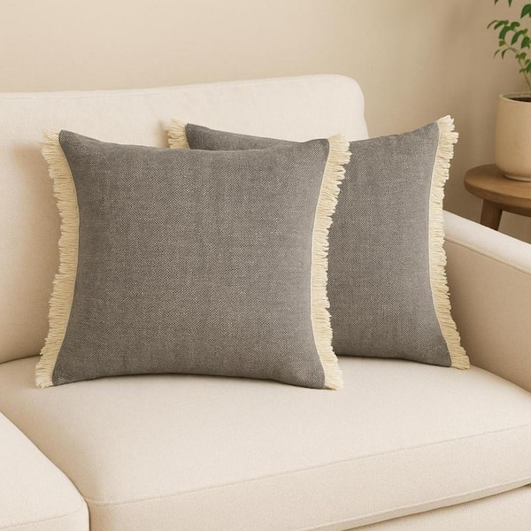 Gray, Off White Solid Color Polyfill 20.00 in. x 20.00 in. Throw Pillow Set of 2