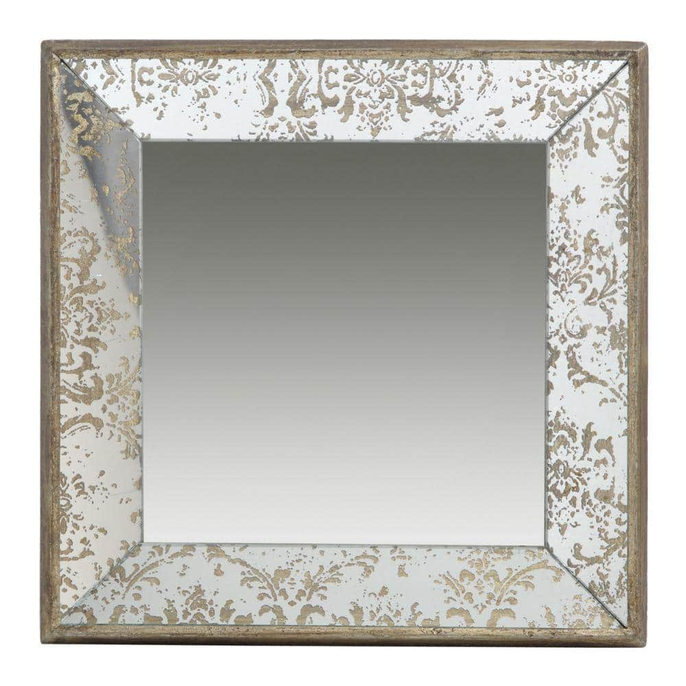 Filo 15 inch Square Accent Wall Mirror Raised Edges Silver Wood Frame