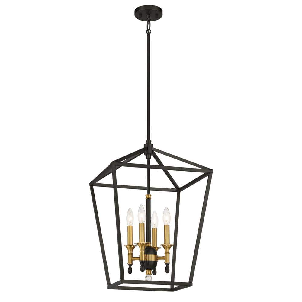 Elegant Coal and Soft Brass 4-Light Pendant for Indoor/Outdoor